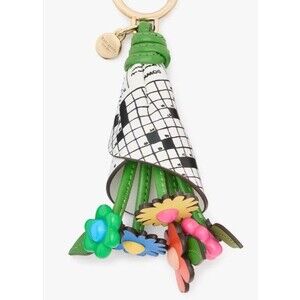 Kate Spade Flower Bouquet Crossword Puzzle Floral Coin Purse Keychain Charm NWT